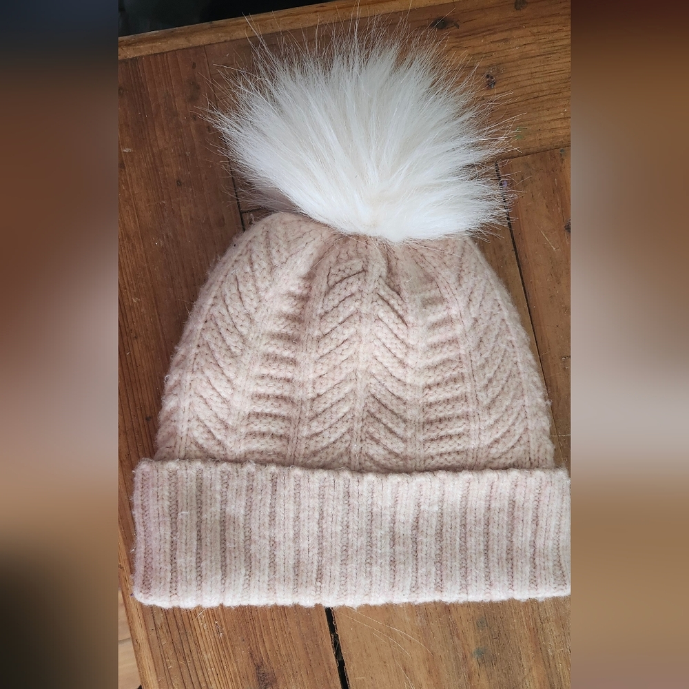 Soft Knit Pom Touque in Light Pink